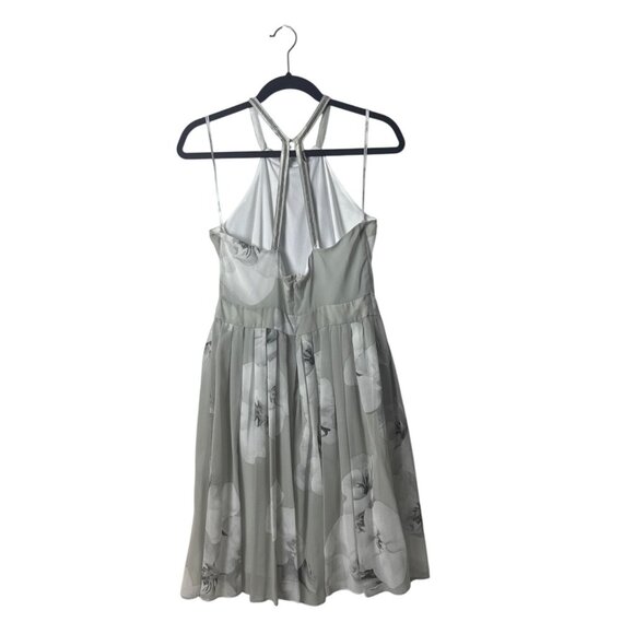 Calvin Klein Womens Floral Halter Neck Chiffon Dress Size 8 Light Gray & White - Picture 2 of 5